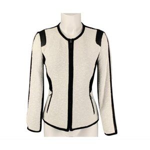 REBECCA TAYLOR Size 2 Black & White Cotton Blend Faux Leather Tweed Jacket